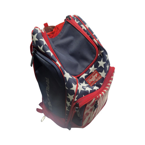 Vist Large View of Product Image Which is Used Rawlings BASEBALL BACKPACK BB/SB Player Backpack White/Red/Navy