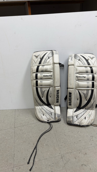 Vist Large View of Product Image Which is Used Vaughn V5 Goalie Leg Pads Youth White 24"