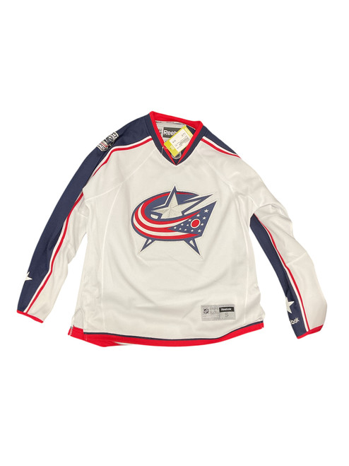Vist Large View of Product Image Which is Used Columbus Blue Jackets Reebok Hockey Practice Jersey White SM