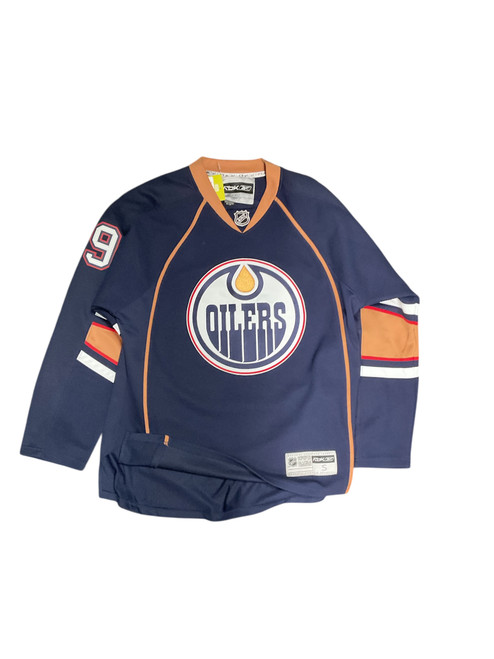 Vist Large View of Product Image Which is Used Oilers Reebok Hockey Practice Jersey Navy Blue SM