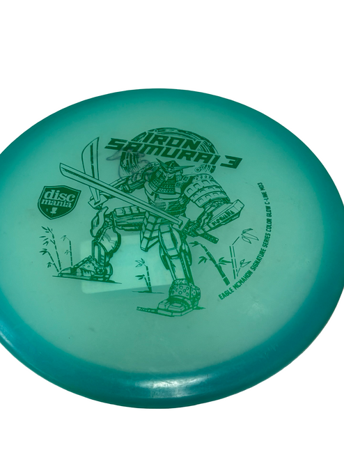 Vist Large View of Product Image Which is Used Discmania IRON SAMURAI 3 Eagle McMahon Color Glow C-Line MD3 Golf Disc Midrange Blue 176g