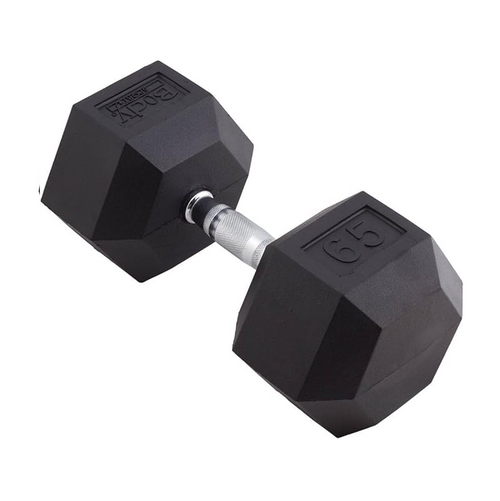 Vist Large View of Product Image Which is New Rubber Hex Dumbbell 65LB