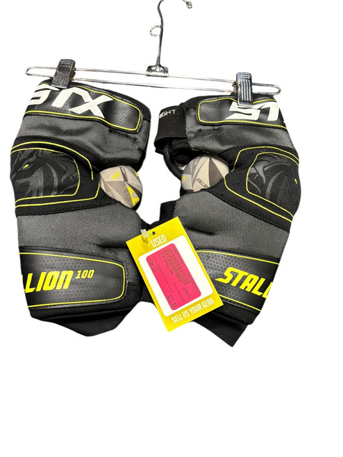 Vist Large View of Product Image Which is Used STX STALLION Lacrosse Arm Pads/Guards Black And Neon Green LG