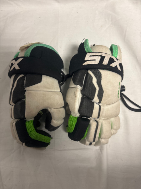 Vist Large View of Product Image Which is Used STX CELL 100 Lacrosse Gloves Junior White 6"
