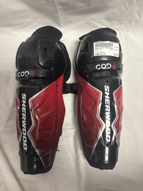 Vist Large View of Product Image Which is Used Sher-wood CODE SHIN Youth Shin Guards Black 10"