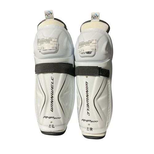 Vist Large View of Product Image Which is Used WinnWell AMP500 Youth Shin Guards White 9"