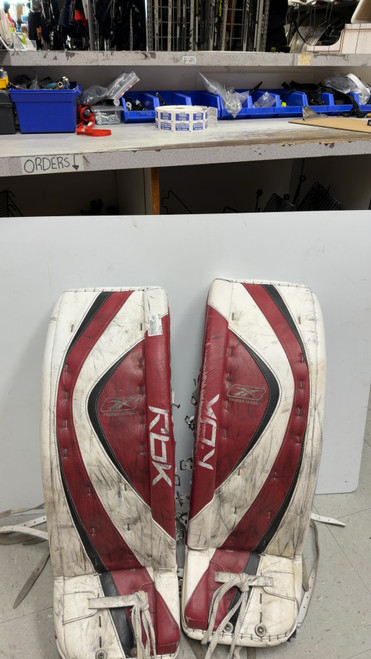 Vist Large View of Product Image Which is Used Reebok PREMIER SERIES II Goalie Leg Pads Senior White 32"