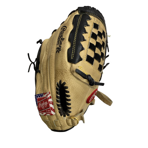 Vist Large View of Product Image Which is Used Rawlings AMERICAN PRO SERIES XKP25 BB/SB Glove RH Throw Black And Tan 12 1/2"