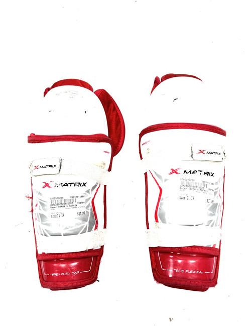 Vist Large View of Product Image Which is Used Bauer VAPOR X MATRIX Junior Shin Guards White 11"