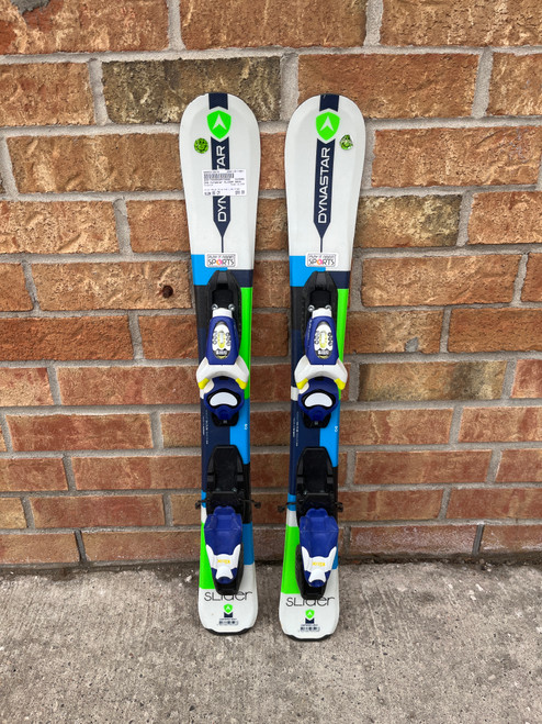 Vist Large View of Product Image Which is Used Dynastar SLIDER Boys DH Ski/Binding Royal Blue And Lime Green 80 cm