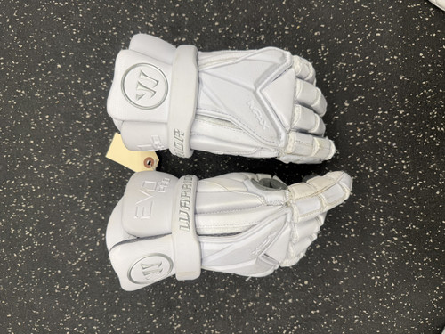 Vist Large View of Product Image Which is Used Warrior EVO PRO Lacrosse Gloves Mens White 13"