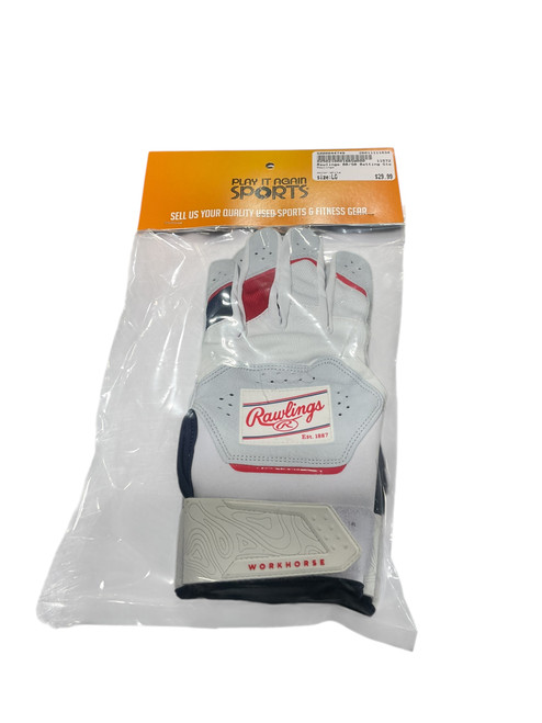 Vist Large View of Product Image Which is Used Rawlings BB/SB Batting Gloves White LG
