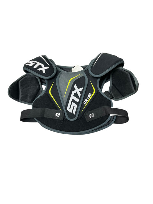 Vist Large View of Product Image Which is Used STX STALLION 50 Lacrosse Shoulder Pads Black LG