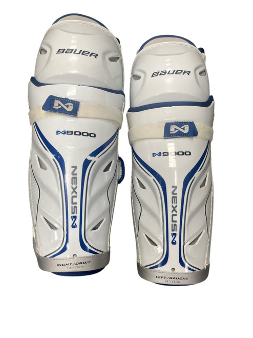 Vist Large View of Product Image Which is Used Bauer NEXUS 9000 Senior Shin Guards White 14"