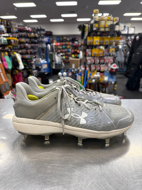 Vist Large View of Product Image Which is Used Under Armour YARD METAL BB/SB Cleats Grey Senior 11.5