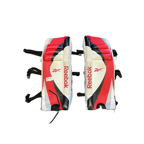 Vist Large View of Product Image Which is Used Reebok REEBOK HOCKEY LEG PADS Goalie Leg Pads Senior White 26"