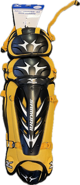 Vist Large View of Product Image Which is Used Mizuno SAMURAI Catchers Leg Guards Yellow Adult