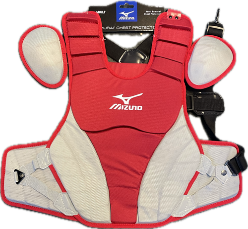 Vist Large View of Product Image Which is Used Mizuno SAMURAI Catchers Chest Protector Red Adult