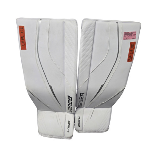 Vist Large View of Product Image Which is Used Bauer GSX LEG PADS INT MD 31+ Goalie Leg Pads Inter White 31"