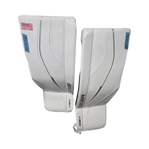 Vist Large View of Product Image Which is Used Bauer GSX LEG PADS SR LG 35+1 Goalie Leg Pads Senior White 35"