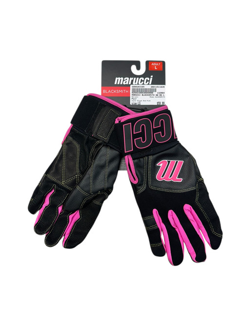 Vist Large View of Product Image Which is New Marucci BLACKSMITH BB/SB Batting Gloves Black And Pink LG