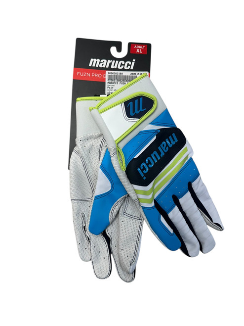 Vist Large View of Product Image Which is New Marucci FUZN PRO BB/SB Batting Gloves White And Optic Yellow XL