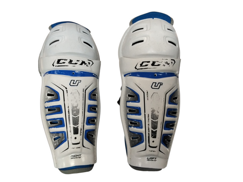 Vist Large View of Product Image Which is Used CCM Junior Shin Guards White 12"