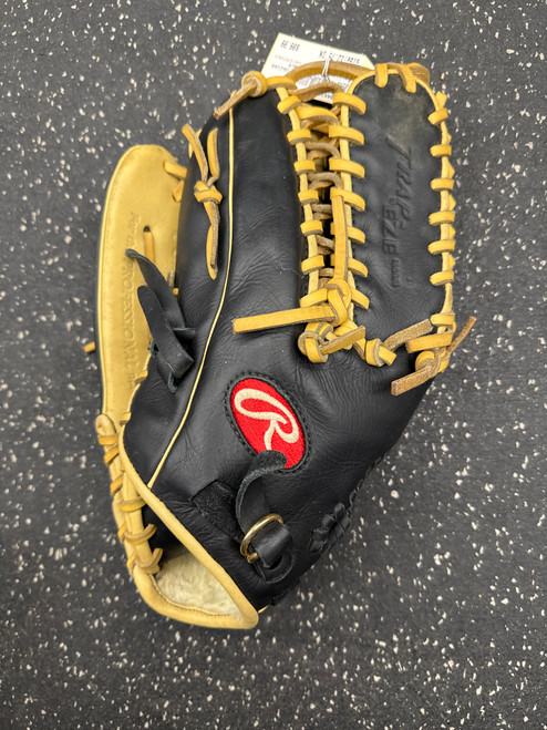 Vist Large View of Product Image Which is Used Rawlings GGE1275TCBLK BB/SB Glove LH Throw Black 12 3/4"