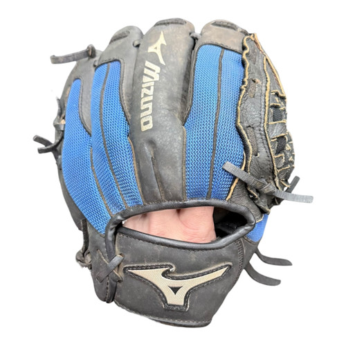 Vist Large View of Product Image Which is Used Mizuno PROSPECT BB/SB Glove RH Throw Black And Royal Blue 10 1/2"