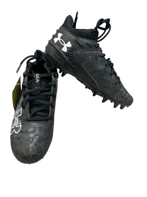 Vist Large View of Product Image Which is Used Under Armour YOUTH FOOTBALL CLEATS Youth FB Cleats Black And Sky Blue Youth 06.0