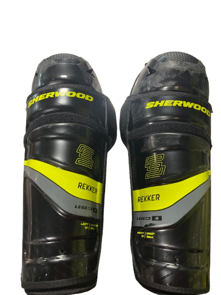 Vist Large View of Product Image Which is Used Sher-wood SHERWOOD REKKER LEGEND 4 SHIN GUARDS Senior Shin Guards Black And Neon Green 15"