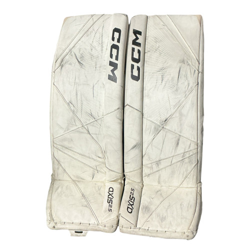 Vist Large View of Product Image Which is Used CCM AXIS 2.5 Goalie Leg Pads Youth White 28"