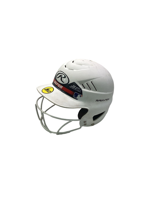 Vist Large View of Product Image Which is Used Rawlings VAPOR SB HELMET W/ MASK Batting Helmet w/Mask White MD