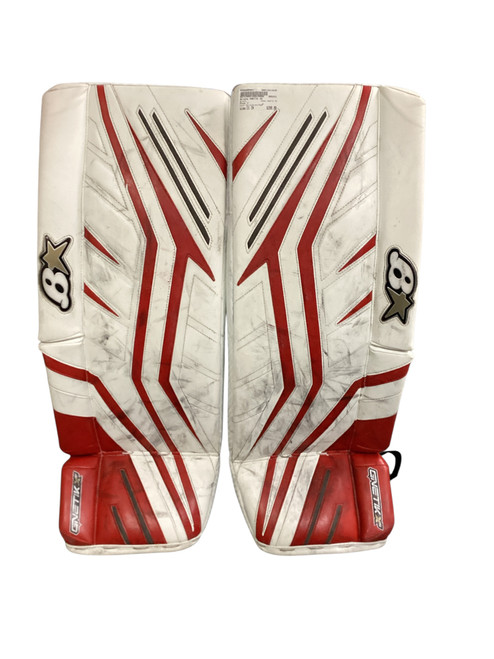 Vist Large View of Product Image Which is Used Brians GNETIK X5 Goalie Leg Pads Inter White/Black/Red 31"