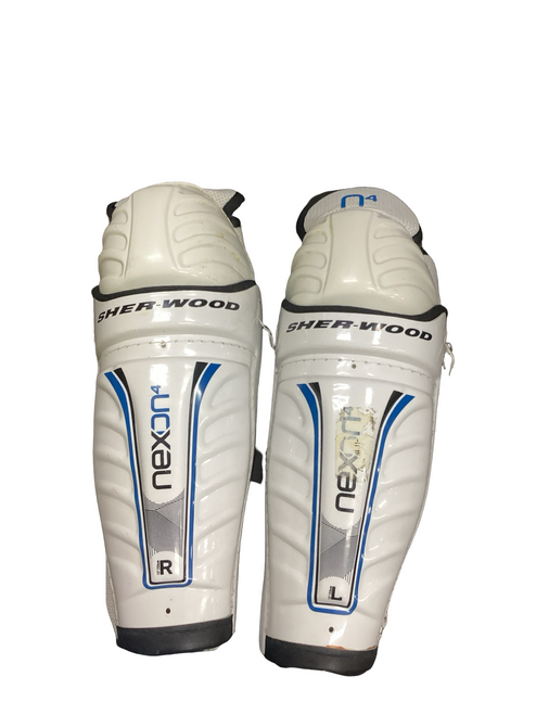 Vist Large View of Product Image Which is Used Sher-wood NEXT N4 Junior Shin Guards White 13"