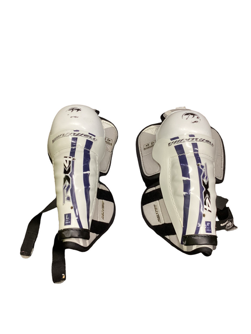 Vist Large View of Product Image Which is Used WinnWell RX4 Youth Shin Guards White 11"