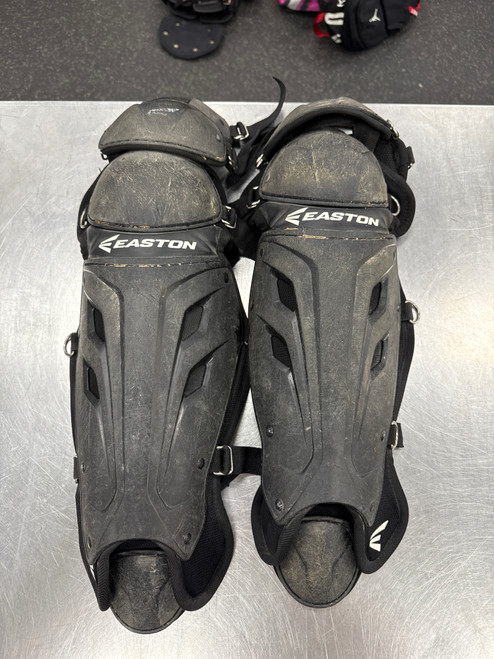 Vist Large View of Product Image Which is Used Easton M5 9-12 Catchers Leg Guards Black Youth