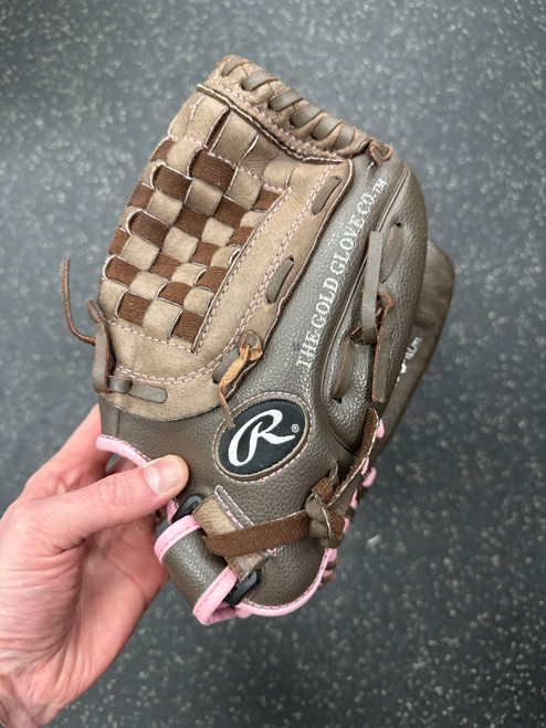 Vist Large View of Product Image Which is Used Rawlings WFP120 RH Throw Fastpitch Gloves Brown 12"