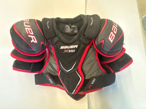 Vist Large View of Product Image Which is Used Bauer VAPOR X100 SKATES Junior Shoulder Pads SM