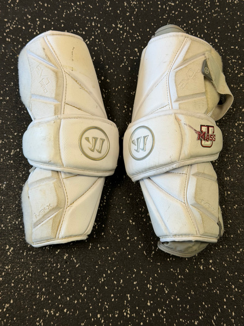 Vist Large View of Product Image Which is Used Warrior EVO PRO Lacrosse Arm Pads/Guards White MD