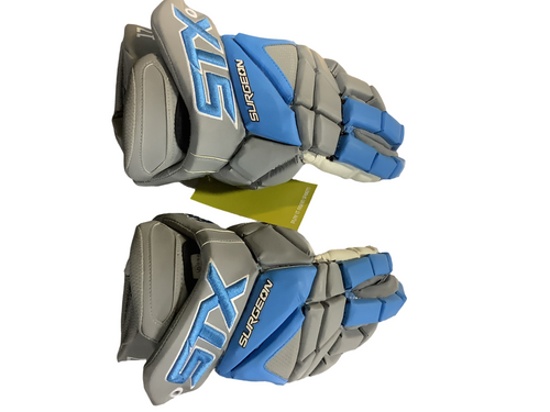 Vist Large View of Product Image Which is Used STX SURGEON Lacrosse Gloves Junior Royal Blue 17"