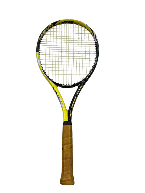 Vist Large View of Product Image Which is Used Wilson BLX PRO OPEN 100 Adult Tennis Racquet Yellow 4 1/2"