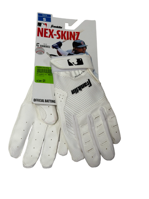 Vist Large View of Product Image Which is New Franklin NEX-SKINZ Youth Batting Gloves White MD