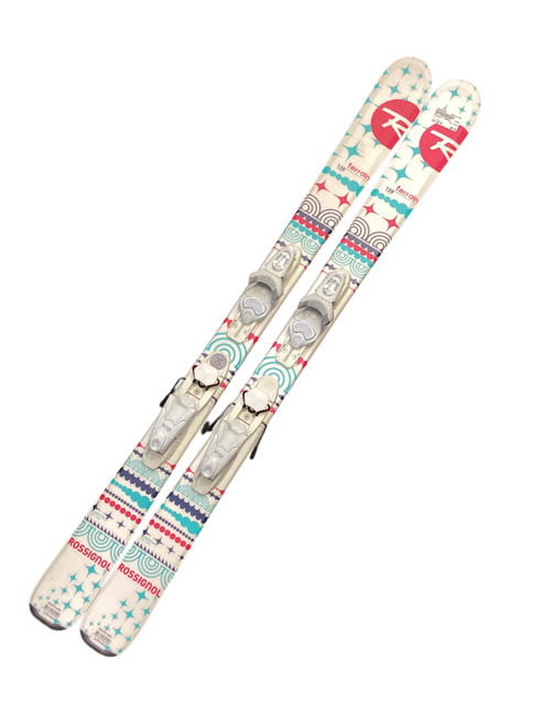 Vist Large View of Product Image Which is Used Rossignol TERRAIN Girls Downhill Ski/Binding White 128 cm