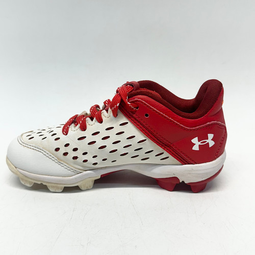 Vist Large View of Product Image Which is Used Under Armour LEADOFF LOW Cleats Red And White Youth 13.0