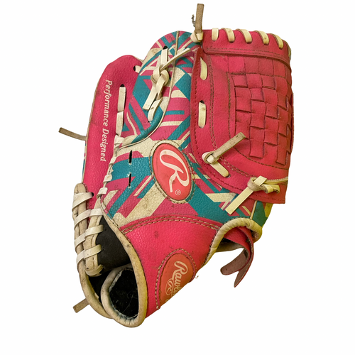 Vist Large View of Product Image Which is Used Rawlings REM105P LH Throw Fastpitch Gloves Pink 10 1/2"
