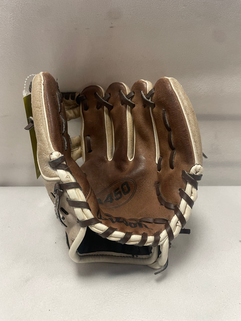 Vist Large View of Product Image Which is Used Wilson A450 A04RB191075 BB/SB Glove RH Throw Brown 10 3/4"