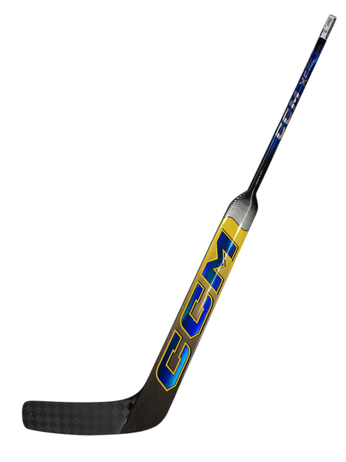 Vist Large View of Product Image Which is Used CCM XF Pro Senior Goalie Stick 26" Royal Blue/Yellow