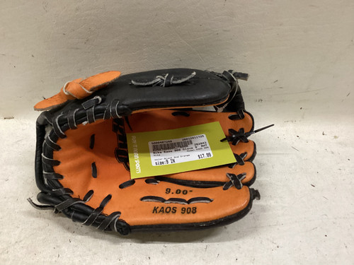 Vist Large View of Product Image Which is Used Nike KAOS 908 BB/SB Glove RH Throw Black And Orange 9"