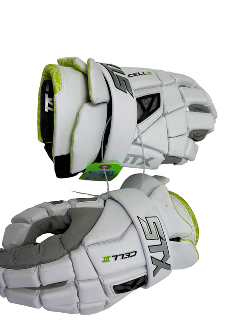 Vist Large View of Product Image Which is Used STX CELL VI Lacrosse Gloves Mens White XL - Excellent